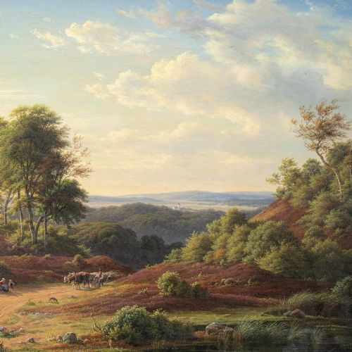 FREDERIK CHRISTIAN KIRSKOU PICTURESQUE LANDSCAPE WITH FARMER DRIVING OXON ANTIQUE OIL PAINTING - ADDITIONAL PHOTO 7