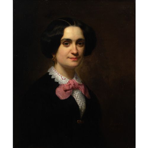 MID19THCENTURY GERMAN SCHOOL PORTRAIT OF A WOMAN ANTIQUE OIL PAINTING - ADDITIONAL PHOTO 1