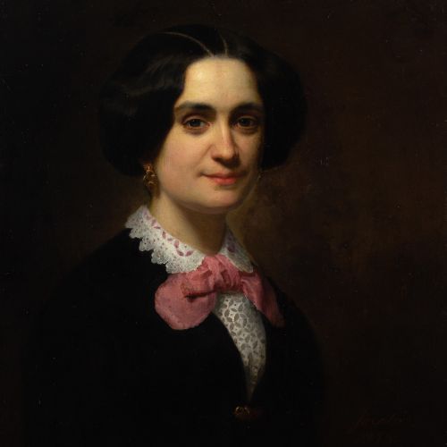 MID19THCENTURY GERMAN SCHOOL PORTRAIT OF A WOMAN ANTIQUE OIL PAINTING - ADDITIONAL PHOTO 4