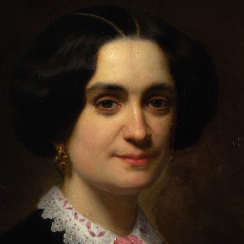 MID19THCENTURY GERMAN SCHOOL PORTRAIT OF A WOMAN ANTIQUE OIL PAINTING - ADDITIONAL PHOTO 5