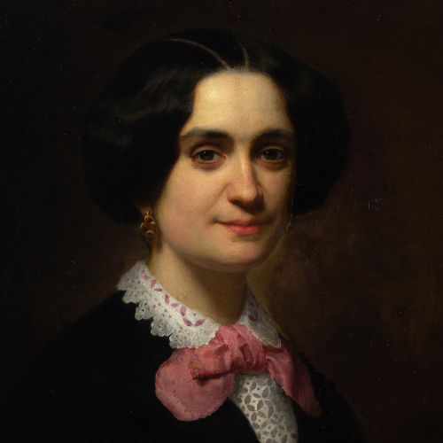 MID19THCENTURY GERMAN SCHOOL PORTRAIT OF A WOMAN ANTIQUE OIL PAINTING - ADDITIONAL PHOTO 6