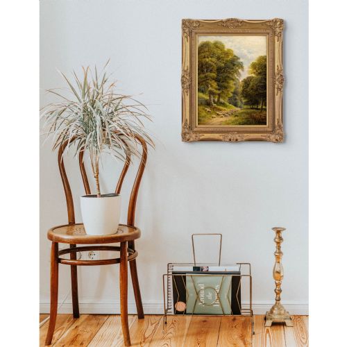 ALFRED AUGUSTUS GLENDENING LANDSCAPE WITH WOODLAND TRACK SHEEP ANTIQUE OIL PAINTING - ADDITIONAL PHOTO 2