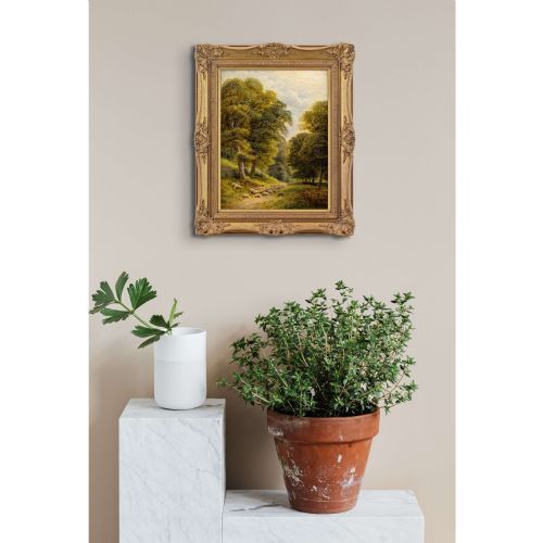 ALFRED AUGUSTUS GLENDENING LANDSCAPE WITH WOODLAND TRACK SHEEP ANTIQUE OIL PAINTING - ADDITIONAL PHOTO 3