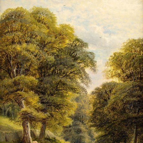 ALFRED AUGUSTUS GLENDENING LANDSCAPE WITH WOODLAND TRACK SHEEP ANTIQUE OIL PAINTING - ADDITIONAL PHOTO 4