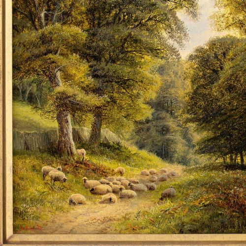 ALFRED AUGUSTUS GLENDENING LANDSCAPE WITH WOODLAND TRACK SHEEP ANTIQUE OIL PAINTING - ADDITIONAL PHOTO 6