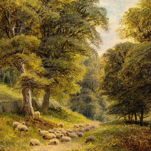 ALFRED AUGUSTUS GLENDENING LANDSCAPE WITH WOODLAND TRACK SHEEP ANTIQUE OIL PAINTING - ADDITIONAL PHOTO 8
