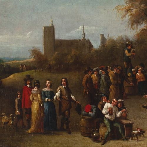 DAVID TENIERS THE YOUNGER AFTER COUNTRY CELEBRATION ANTIQUE OIL PAINTING - ADDITIONAL PHOTO 7