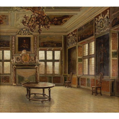HARALD ERHARDHANSEN THE AUDIENCE HALL FREDERIKSBORG CASTLE DENMARK OIL PAINTING - ADDITIONAL PHOTO 1