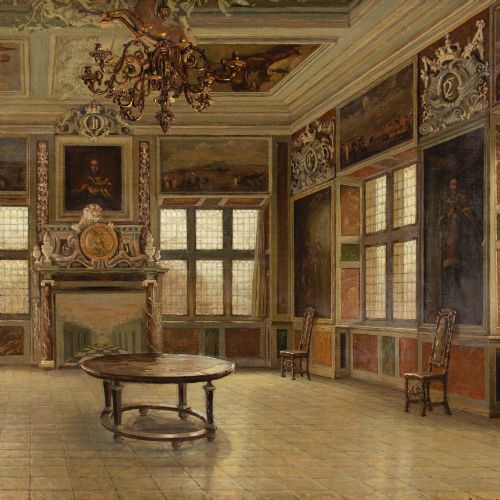 HARALD ERHARDHANSEN THE AUDIENCE HALL FREDERIKSBORG CASTLE DENMARK OIL PAINTING - ADDITIONAL PHOTO 4