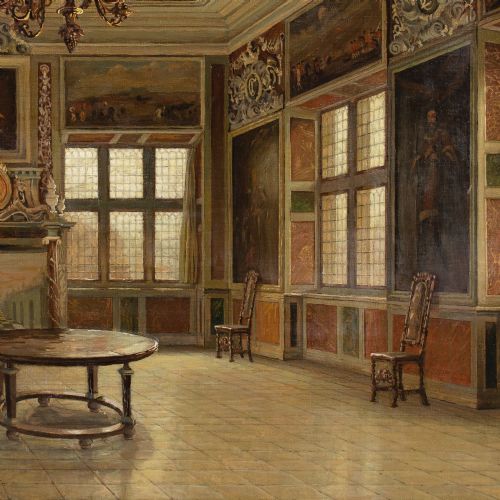 HARALD ERHARDHANSEN THE AUDIENCE HALL FREDERIKSBORG CASTLE DENMARK OIL PAINTING - ADDITIONAL PHOTO 5