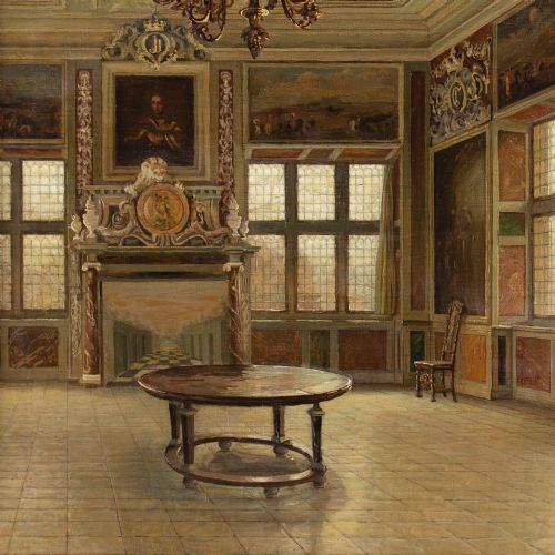 HARALD ERHARDHANSEN THE AUDIENCE HALL FREDERIKSBORG CASTLE DENMARK OIL PAINTING - ADDITIONAL PHOTO 6