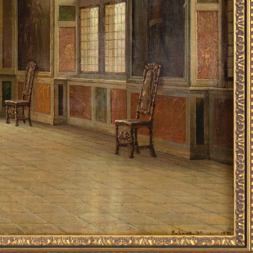 HARALD ERHARDHANSEN THE AUDIENCE HALL FREDERIKSBORG CASTLE DENMARK OIL PAINTING - ADDITIONAL PHOTO 7