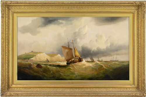 william broome fishing boats in a strong breeze off dover antique oil painting - CATEGORY: ANTIQUE ART - DATED 1870