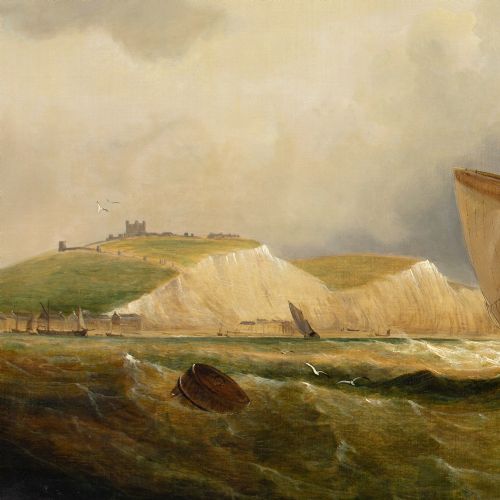 WILLIAM BROOME FISHING BOATS IN A STRONG BREEZE OFF DOVER ANTIQUE OIL PAINTING - ADDITIONAL PHOTO 7