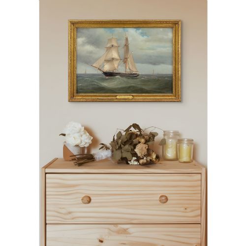fig 2. Tommaso De Simone, HM Brig Nautilus Exercising In The Channel Near The Eddystone Lighthouse - Antique Oil Painting