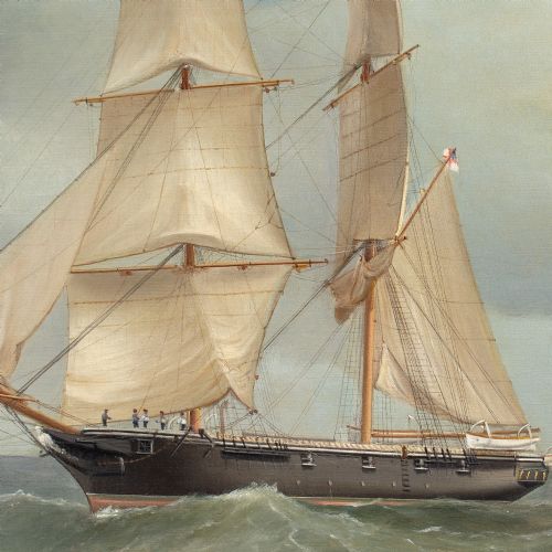 fig 7. Tommaso De Simone, HM Brig Nautilus Exercising In The Channel Near The Eddystone Lighthouse - Antique Oil Painting