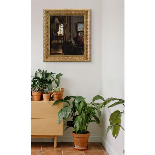 EMMA MEYER INTERIOR WITH TWO WOMEN ANTIQUE OIL PAINTING - ADDITIONAL PHOTO 2