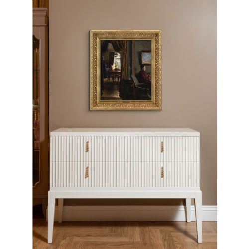 EMMA MEYER INTERIOR WITH TWO WOMEN ANTIQUE OIL PAINTING - ADDITIONAL PHOTO 3