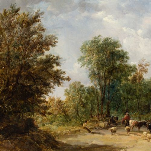 ALFRED VICKERS A WELSH LANE WITH CATTLE DROVER ANTIQUE OIL PAINTING - ADDITIONAL PHOTO 6
