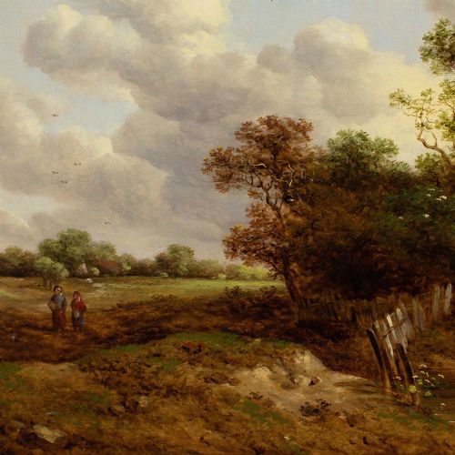 RICHARD HILDER LANDSCAPE WITH FIGURES STREAM ANTIQUE OIL PAINTING - ADDITIONAL PHOTO 5