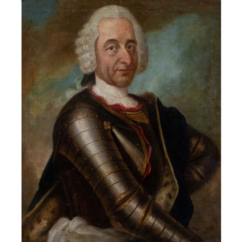 MID18THCENTURY GERMAN SCHOOL PORTRAIT OF AN ARISTOCRAT IN ARMOUR ANTIQUE OIL PAINTING - ADDITIONAL PHOTO 1