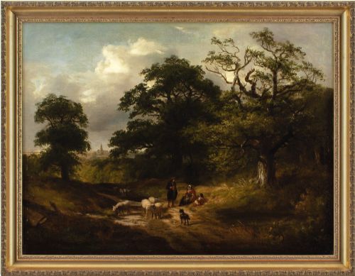 james stark circle wooded landscape with country track shepherd sheep antique oil painting - CATEGORY: ANTIQUE ART - DATED 1850