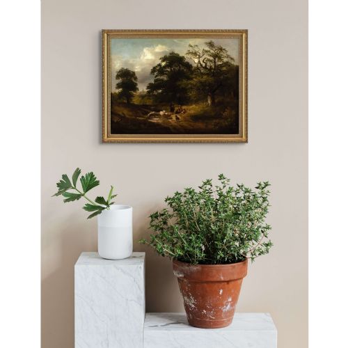 JAMES STARK CIRCLE WOODED LANDSCAPE WITH COUNTRY TRACK SHEPHERD SHEEP ANTIQUE OIL PAINTING - ADDITIONAL PHOTO 5