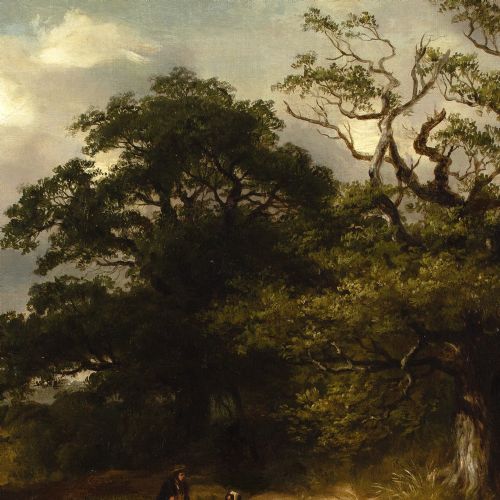 JAMES STARK CIRCLE WOODED LANDSCAPE WITH COUNTRY TRACK SHEPHERD SHEEP ANTIQUE OIL PAINTING - ADDITIONAL PHOTO 7