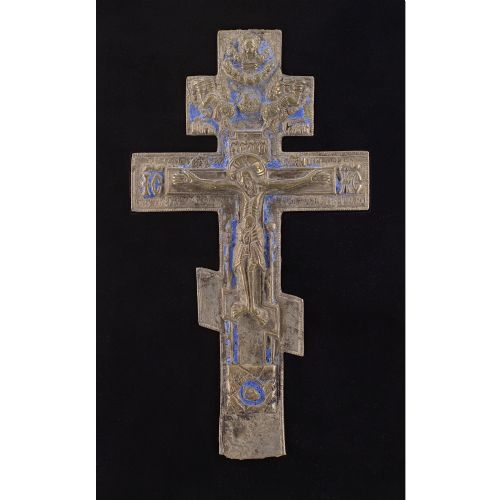LATE 19THCENTURY RUSSIAN ORTHODOX CRUCIFIXION ICON WITH BLUE ENAMELLING - ADDITIONAL PHOTO 1