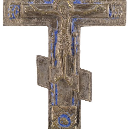 LATE 19THCENTURY RUSSIAN ORTHODOX CRUCIFIXION ICON WITH BLUE ENAMELLING - ADDITIONAL PHOTO 5