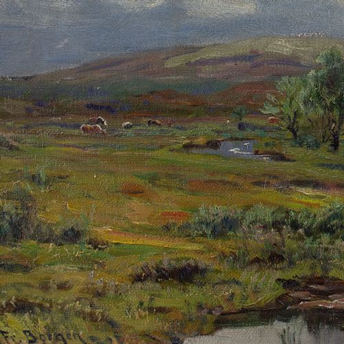 FREDRIK BORGEN RIVER LANDSCAPE WITH GRAZING CATTLE ANTIQUE OIL PAINTING - ADDITIONAL PHOTO 7