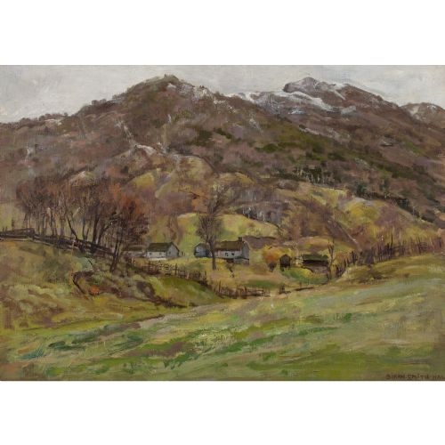 BJRN SMITHHALD MOUNTAIN FARM ANTIQUE OIL PAINTING - ADDITIONAL PHOTO 1