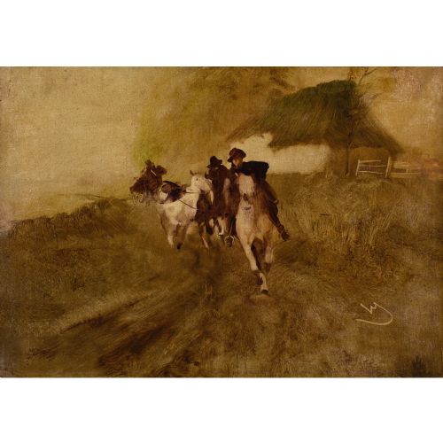 fig 1. Wilhelm Schreuer, Full Gallop - Antique Oil Painting