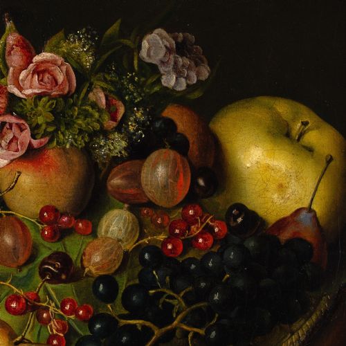 MID19THCENTURY GERMAN SCHOOL STILL LIFE WITH PLUMS GRAPES GOOSEBERRIES ROSES ANTIQUE OIL PAINTING - ADDITIONAL PHOTO 6