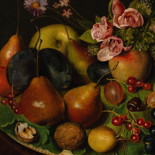 MID19THCENTURY GERMAN SCHOOL STILL LIFE WITH PLUMS GRAPES GOOSEBERRIES ROSES ANTIQUE OIL PAINTING - ADDITIONAL PHOTO 7