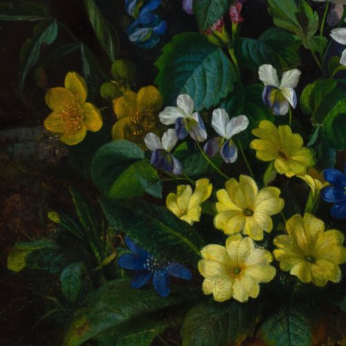 FRANZ XAVER PETTER CIRCLE STILL LIFE WITH ALPINE FLORA ANTIQUE OIL PAINTING - ADDITIONAL PHOTO 7