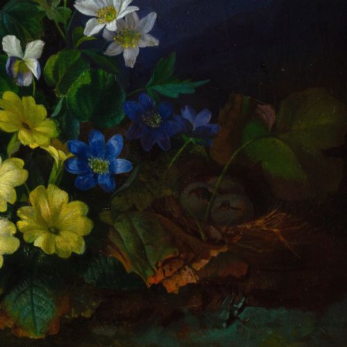 FRANZ XAVER PETTER CIRCLE STILL LIFE WITH ALPINE FLORA ANTIQUE OIL PAINTING - ADDITIONAL PHOTO 8