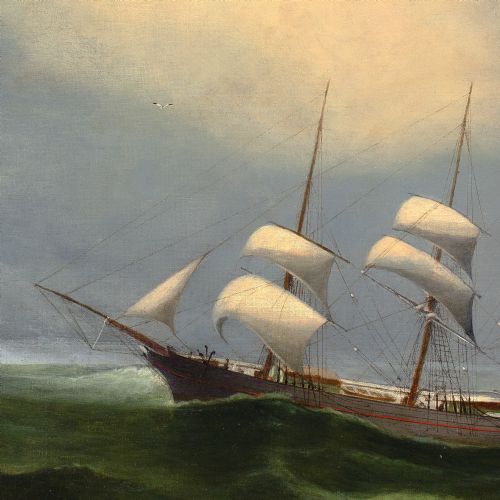 MARIEEDOUARD ADAM CIRCLE THE BARQUE LIMBE IN CHOPPY WATERS ANTIQUE OIL PAINTING - ADDITIONAL PHOTO 6