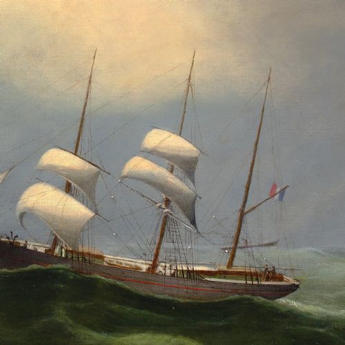 MARIEEDOUARD ADAM CIRCLE THE BARQUE LIMBE IN CHOPPY WATERS ANTIQUE OIL PAINTING - ADDITIONAL PHOTO 7