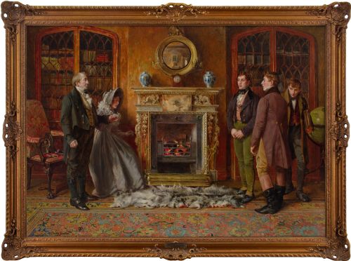 WALTER DENDY SADLER RBA THE INTRODUCTION ANTIQUE OIL PAINTING