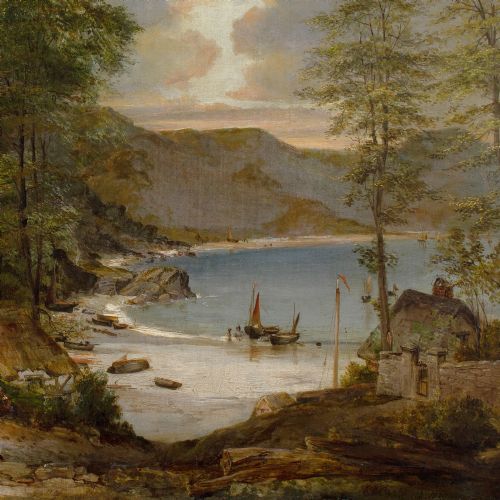 EDWARD WILLIAM COOKE RA WESTCOUNTRY COVE WITH COTTAGES FAMILY DONKEYS ANTIQUE OIL PAINTING - ADDITIONAL PHOTO 6