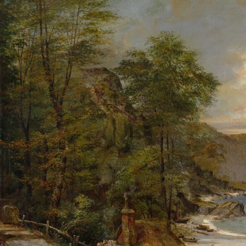 EDWARD WILLIAM COOKE RA WESTCOUNTRY COVE WITH COTTAGES FAMILY DONKEYS ANTIQUE OIL PAINTING - ADDITIONAL PHOTO 7