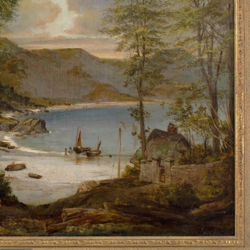 EDWARD WILLIAM COOKE RA WESTCOUNTRY COVE WITH COTTAGES FAMILY DONKEYS ANTIQUE OIL PAINTING - ADDITIONAL PHOTO 8