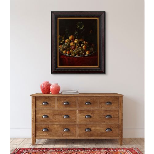 MID17THCENTURY NEAPOLITAN SCHOOL STILL LIFE WITH GRAPES PEACHES PLUMS FIGS ON A SILVER PLATTER ANTIQUE OIL PAINTING - ADDITIONAL PHOTO 2