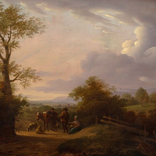 MID18THCENTURY DUTCH SCHOOL LANDSCAPE WITH TRAVELLERS DISTANT VIEW BUILDING ANTIQUE OIL PAINTING - ADDITIONAL PHOTO 4