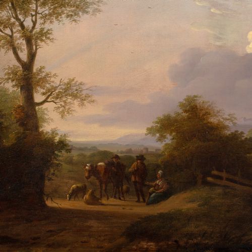 MID18THCENTURY DUTCH SCHOOL LANDSCAPE WITH TRAVELLERS DISTANT VIEW BUILDING ANTIQUE OIL PAINTING - ADDITIONAL PHOTO 6