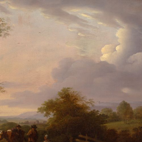 MID18THCENTURY DUTCH SCHOOL LANDSCAPE WITH TRAVELLERS DISTANT VIEW BUILDING ANTIQUE OIL PAINTING - ADDITIONAL PHOTO 8