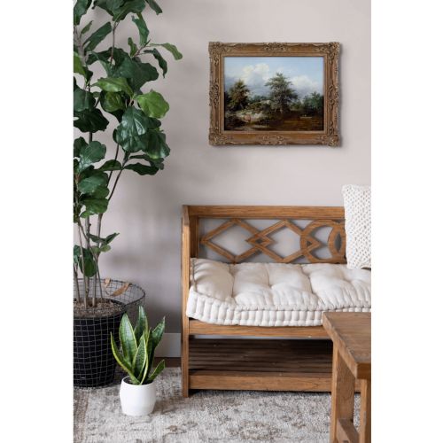 EDWARD CHARLES WILLIAMS ATTRIBUTED WOODED RIVER LANDSCAPE WITH COTTAGE FISHERMEN MOTHER CHILD ANTIQUE OIL PAINTING - ADDITIONAL PHOTO 1