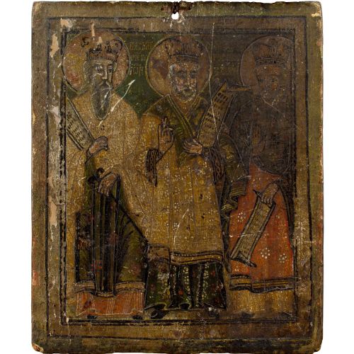 LATE 18THCENTURY DOUBLESIDED ROMANIAN ICON THREE HOLY HIERARCHS THE BAPTISM OF CHRIST TEMPERA ON PANEL - ADDITIONAL PHOTO 4