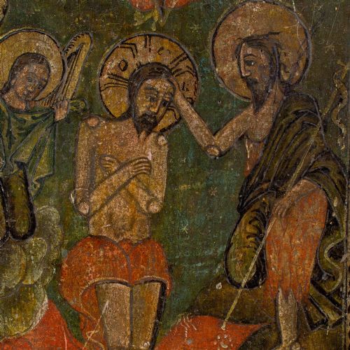 LATE 18THCENTURY DOUBLESIDED ROMANIAN ICON THREE HOLY HIERARCHS THE BAPTISM OF CHRIST TEMPERA ON PANEL - ADDITIONAL PHOTO 7